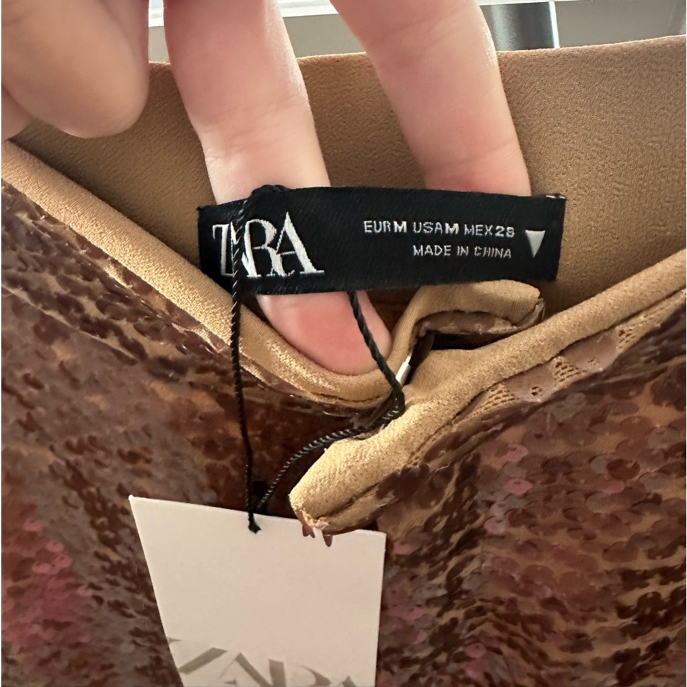Zara women NWT long light brown/tan sequin pants. Ref: 7901/265 size: medium - Picture 3 of 7